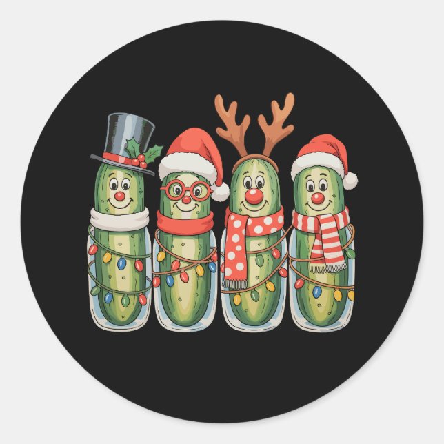 Pegatina Redonda Pepinos de Navidad Divertida Navidad Fiesta (Anverso)