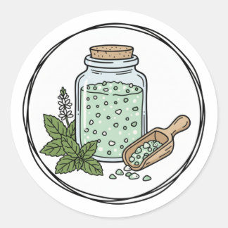 Pegatina Redonda Peppermint Scrub Label Illustration | Mint Spa 