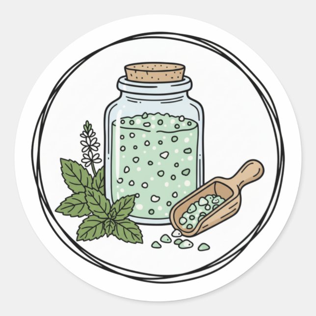 Pegatina Redonda Peppermint Scrub Label Illustration | Mint Spa  (Anverso)