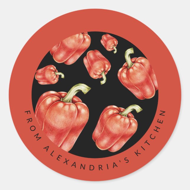 Pegatina Redonda Peppers de Campana Roja | De la cocina de (Anverso)