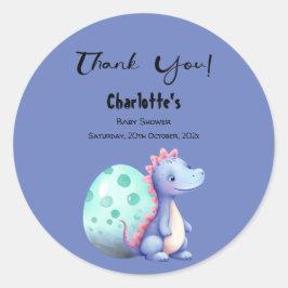 Pegatina Redonda Pequeña acuarela de dinosaurio Baby Shower