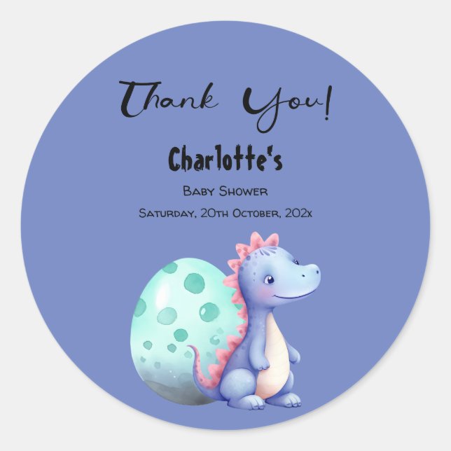 Pegatina Redonda Pequeña acuarela de dinosaurio Baby Shower (Anverso)