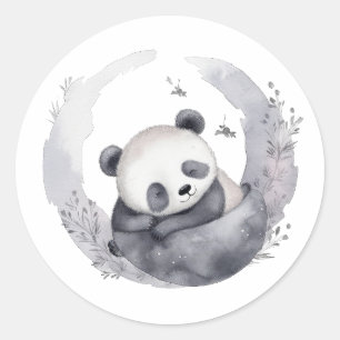 Pegatina Redonda Pequeña acuarela Sleepe Bebé Panda Bear