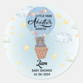 Pegatina Redonda pequeña aventura humana espera ducha de bebé