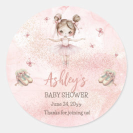 Pegatina Redonda Pequeña balerina rosada tutu Chica Baby Shower