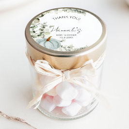 Pegatina Redonda Pequeña Calabaza Azul Baby Shower Gracias Por Favo