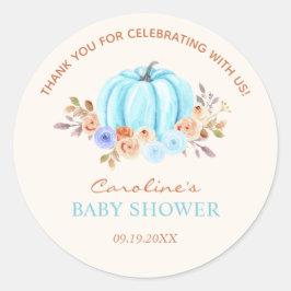 Pegatina Redonda Pequeña calabaza Baby Shower Blue Boy