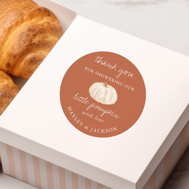 Pegatina Redonda Pequeña Calabaza Baby Shower Gracias (Subido por el creador)
