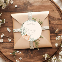 Pegatina Redonda Pequeña Calabaza Baby Shower Gracias Por Favor