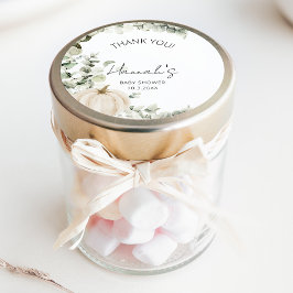 Pegatina Redonda Pequeña Calabaza Baby Shower Gracias Por Favor