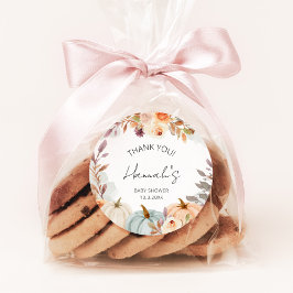 Pegatina Redonda Pequeña Calabaza Baby Shower Gracias Por Favor