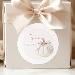 Pegatina Redonda Pequeña Calabaza Blanca Pink Polka Dots Gracias