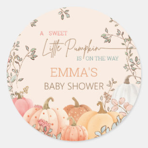 Pegatina Redonda Pequeña Calabaza Cae en el otoño de Baby Shower