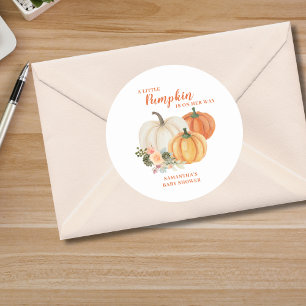 Pegatina Redonda Pequeña Calabaza Cae en el otoño de Baby Shower