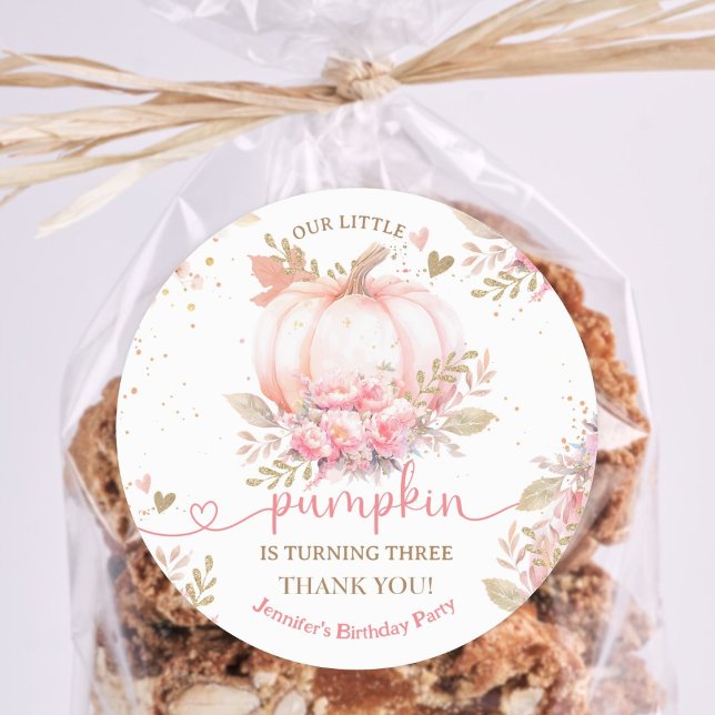 Pegatina Redonda Pequeña Calabaza Chica Floral Rosa Cae el tercer c (Subido por el creador)