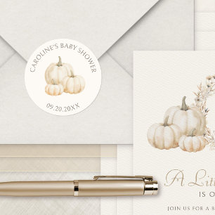Pegatina Redonda Pequeña Calabaza Elegante de Baby Shower de otoño