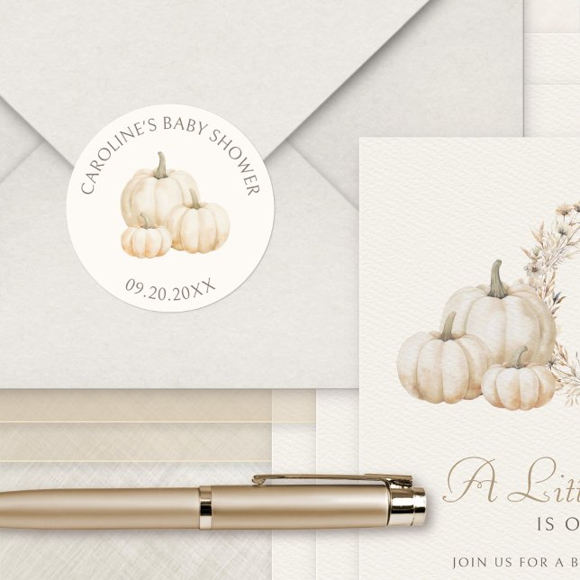Pegatina Redonda Pequeña Calabaza Elegante de Baby Shower de otoño (Subido por el creador)