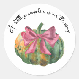Pegatina Redonda Pequeña Calabaza está en camino Invitación para ba