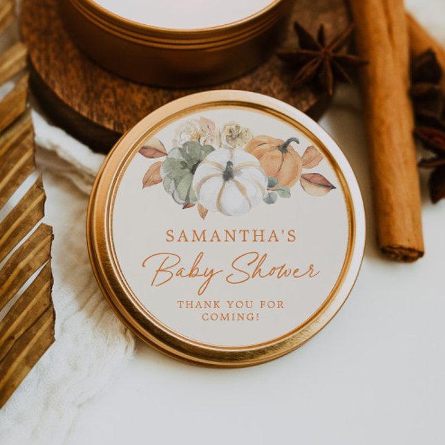 Pegatina Redonda Pequeña Calabaza Floral Baby Shower Gracias Por Fa (Subido por el creador)