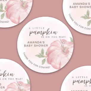 Pegatina Redonda Pequeña Calabaza Gracias Baby Shower Otoño Caído