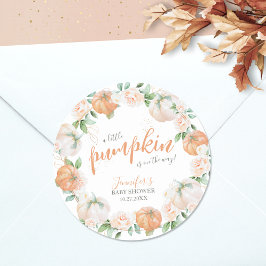 Pegatina Redonda Pequeña calabaza otoño acuarela Gold Baby Shower