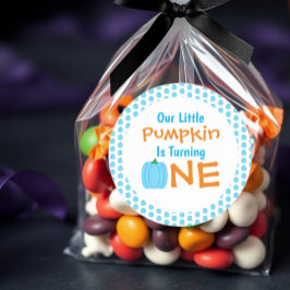 Pegatina Redonda Pequeña Calabaza Primer Cumpleaños