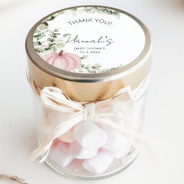 Pegatina Redonda Pequeña Calabaza Rosa Baby Shower Gracias Por Favo