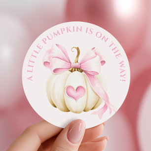 Pegatina Redonda Pequeña Calabaza Rosa Bow Baby Shower