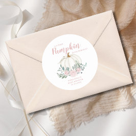 Pegatina Redonda Pequeña Calabaza Rosa Floral Baby Shower