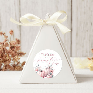 Pegatina Redonda Pequeña Calabaza Rosa Gracias