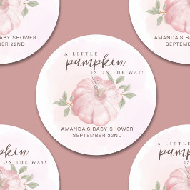 Pegatina Redonda Pequeña calabaza rosa otoño otoño otoño otoño Baby