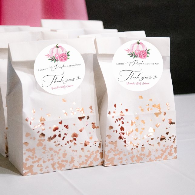 Pegatina Redonda Pequeña calabaza Rubor Rosado Rústico Baby Shower (Subido por el creador)