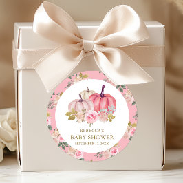 Pegatina Redonda Pequeña Calabaza Rustica Dorada Rosa Floral Baby S