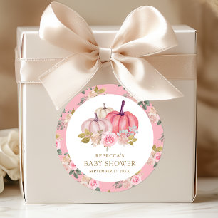 Pegatina Redonda Pequeña Calabaza Rustica Dorada Rosa Floral Baby S