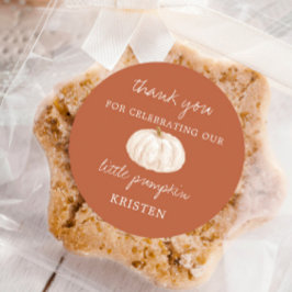 Pegatina Redonda Pequeña Calabaza Tierra Cae Favor de Baby Shower