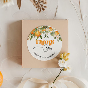 Pegatina Redonda Pequeña cariñosa naranja cítrica cumpleaños gracia