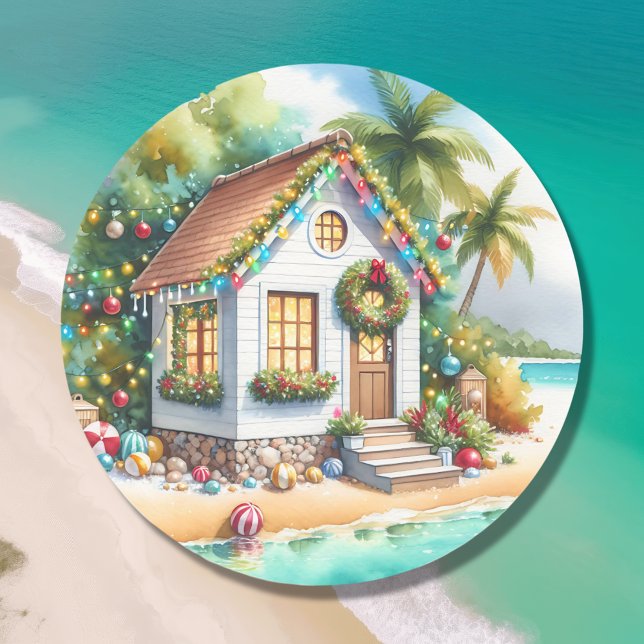 Pegatina Redonda Pequeña casa en los Navidades de los festivales de (Subido por el creador)