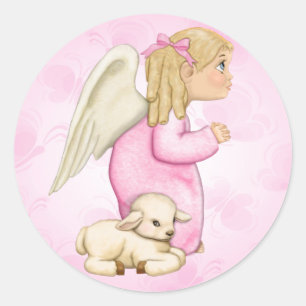 Pegatina Redonda Pequeña Chica Ángel de Bendición