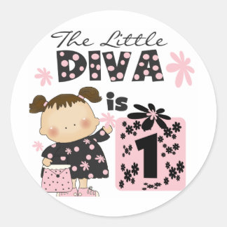 Pegatina Redonda Pequeña diva camisetas de cumpleaños y regalos