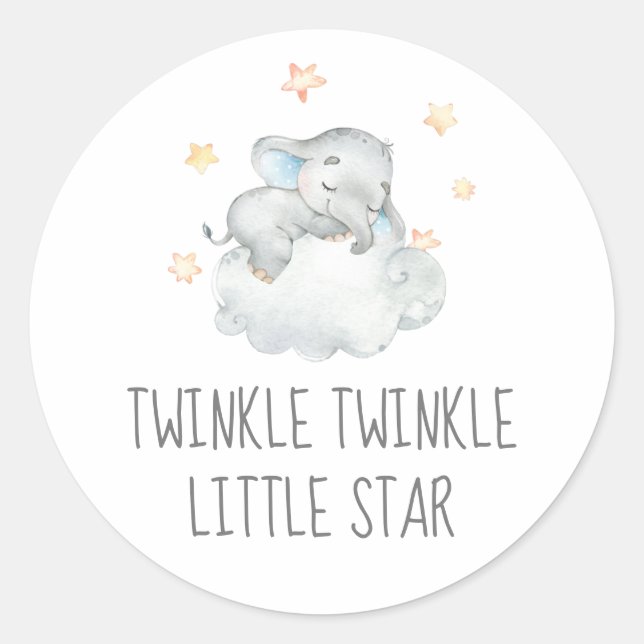 Pegatina Redonda Pequeña elefante Twinkle Twinkle Estrella pequeña (Anverso)