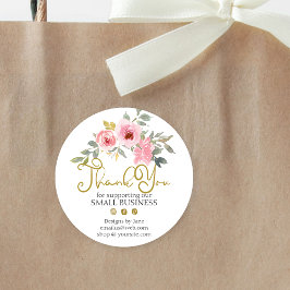 Pegatina Redonda Pequeña Empresa Gracias Logo Rubor Floral rosa