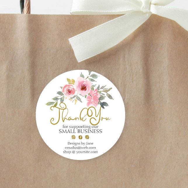 Pegatina Redonda Pequeña Empresa Gracias Logo Rubor Floral rosa (Subido por el creador)