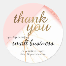 Pegatina Redonda Pequeña Empresa Gracias Oro Rosa Personalizado