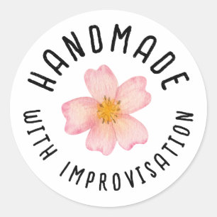 Pegatina Redonda Pequeña Empresa Hecha a Mano Con Improvi - Floral 