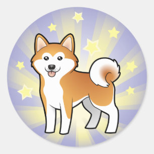 Pegatina Redonda Pequeña estrella Akita Inu / Shiba Inu