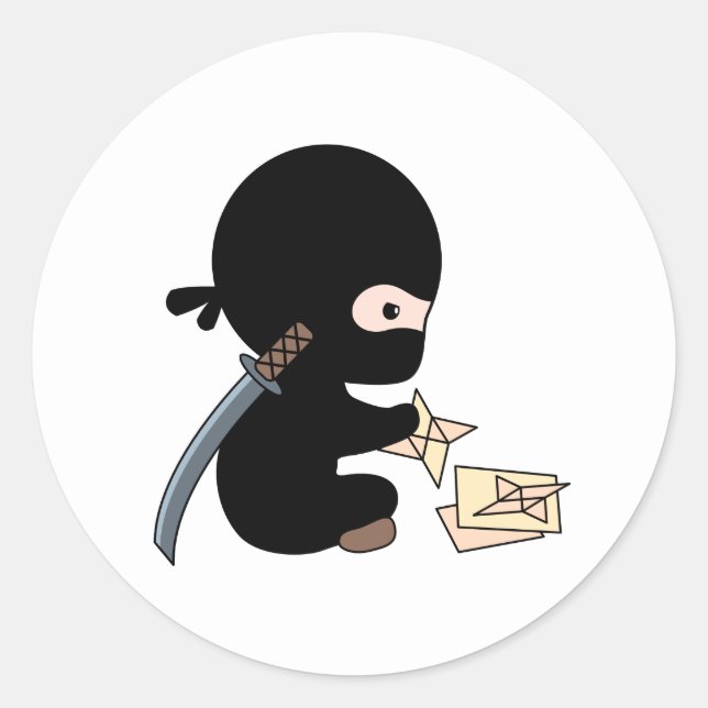 Pegatina Redonda Pequeña estrella de papel de Origami Ninja (Anverso)