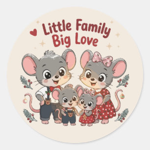 Pegatina Redonda Pequeña Familia Gran Amor Ratón Adorable