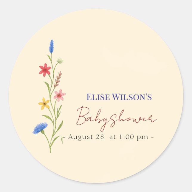 Pegatina Redonda Pequeña flor silvestre dulce en camino (Anverso)