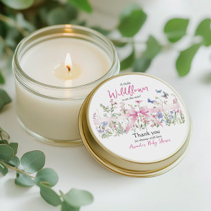 Pegatina Redonda Pequeña Flor Silvestre Floral Girl Lazo Rosa Baby