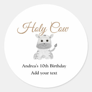 Pegatina Redonda Pequeña granja de vacas sagradas cumpleaños animal